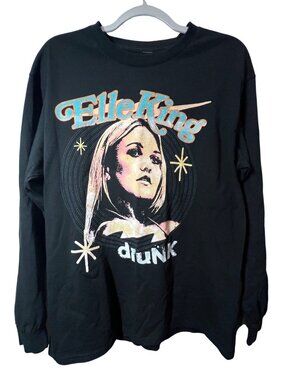 Elle King Drunk Long Sleeve Black Graphic T-Shirt Size Large